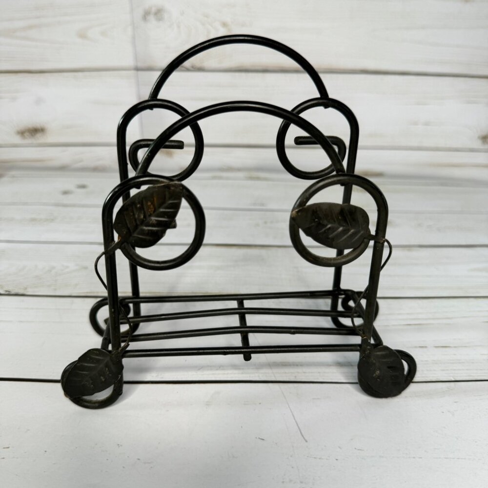 Vintage Black Metal Kitchen Dining Napkin Holder‎ With Leaf Design Home Decor